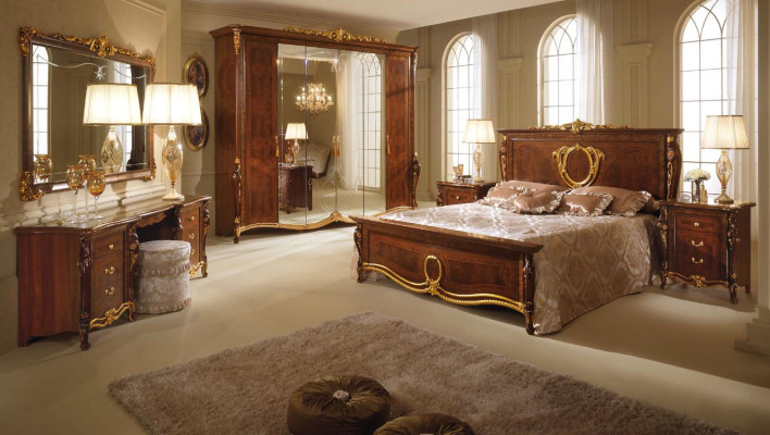 Doppelbett Bett Holz Design Betten Antik Stil Barock Rokoko 2x Nachttische Neu