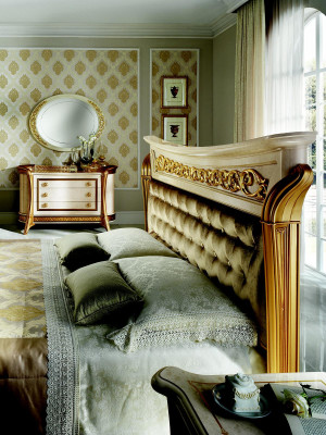 Bett + Nachttisch royal Schlafzimmer Polsterbett Barock Rokoko Designer
