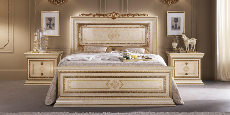 Bett 2x Nachttische 3tlg. Italienische Schlafzimmer Möbel Betten Holz Neu Set