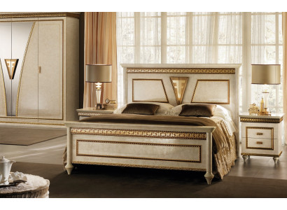 Set 3tlg. Schlafzimmer Garnitur Bett 2x Nachttisch Barock Italienische Möbel Neu