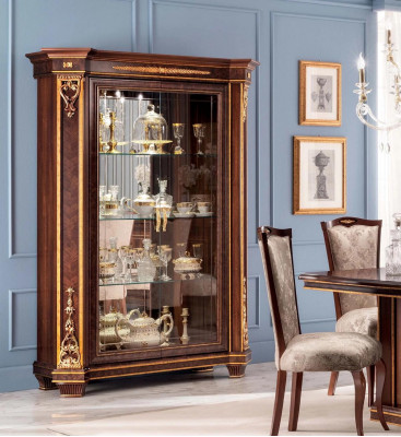 Vitrine 2 Tür Holz Schrank Vitrinen Wohnzimmer Schau Schränke Design Glas Möbel