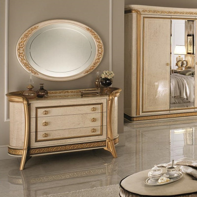 Spiegel Kommode Schrank Kommoden Schlafzimmer Set Holz Klassischer Stil 2tlg.