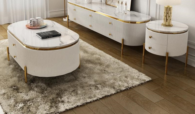 Wohnzimmermöbel Set Designer Wohnzimmer Sideboard Couchtisch Beistelltisch 3tlg.