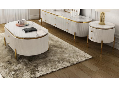 Wohnzimmermöbel Set Designer Wohnzimmer Sideboard Couchtisch Beistelltisch 3tlg.