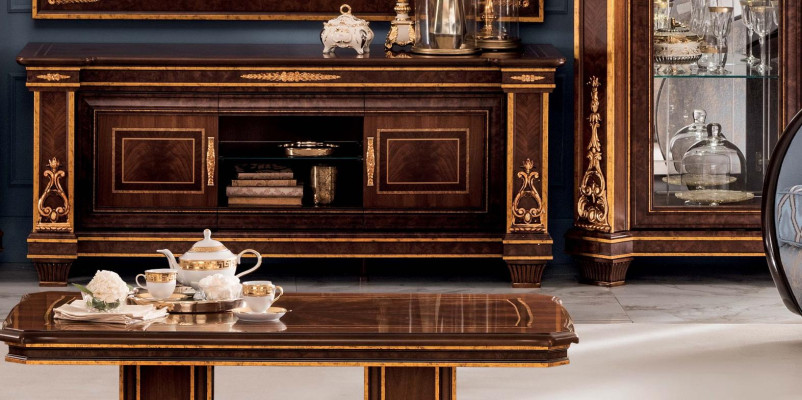 Wohnwand Vitrine rtv Sideboard Schrank Wand Rokoko Design Barock