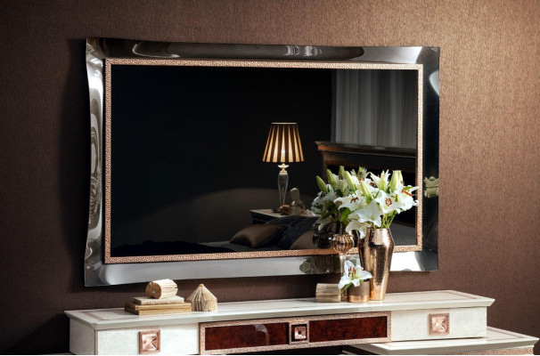 Klassischer Design Spiegel Wohnzimmer Anrichte Dielen Holz Rahmen Barock Rokoko