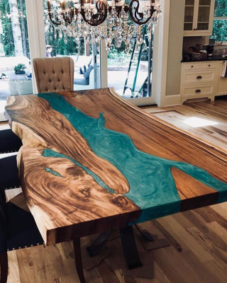 Esstisch epoxid harz echtes holz massive möbel epoxy tisch giessharz wasserfall
