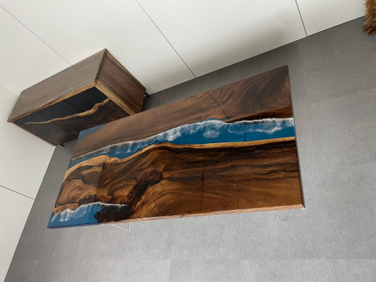 Esstisch Table Epoxidharz Massiv Tische 220x90 Flusstisch Echtes Holz