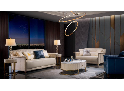 Wohnzimmer Designer-Sofa Sofagarnitur 3+2+1 Sitzer Ledersofa Modernes