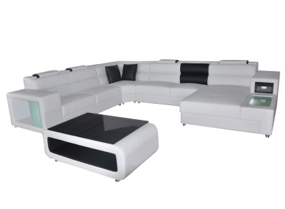 Design Leder Polster Ecke Leder Sitz Sofa USB Polster Eck Wohn Landschaft Zimmer