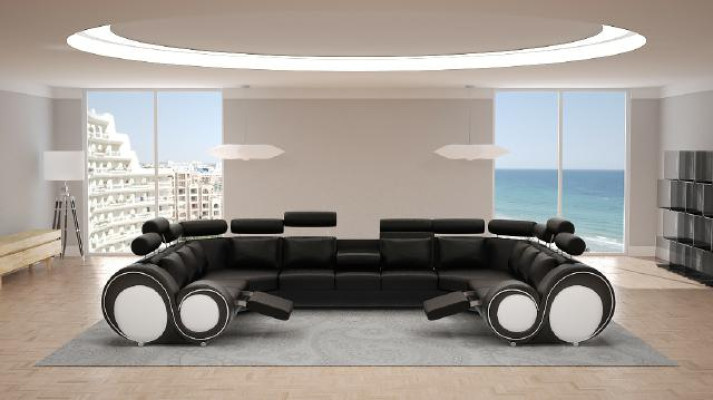 Designer Wohnlandschaft Eckcouch mit USB Couch Sofa Polster Ledersofa Sofas New