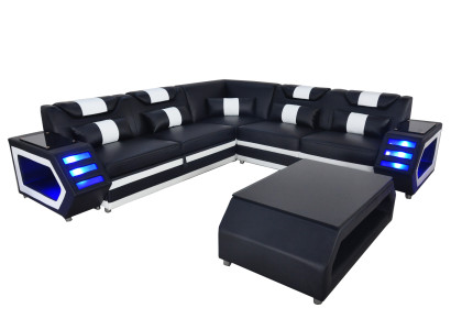 Komplett Set Garnitur Eckcouch Ecksofa Couch Polster Eckgarnitur + Tisch + USB