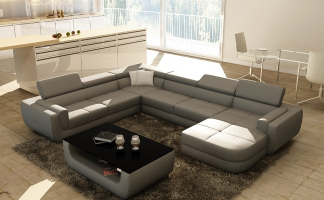Designer Wohnlandschaft Eckcouch +USB Sofa Polster Ledersofa Sofas Neu Schwarz