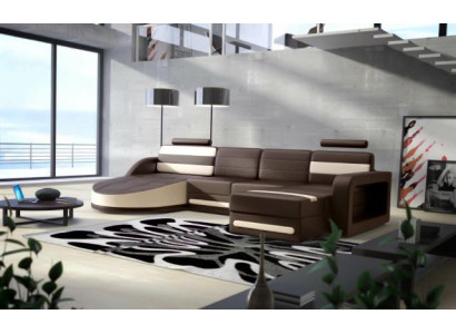 WOHNLANDSCHAFT LEDERSOFA XXL ECKSOFA + USB GARNITUR DESIGN ECKCOUCH Braun Neu