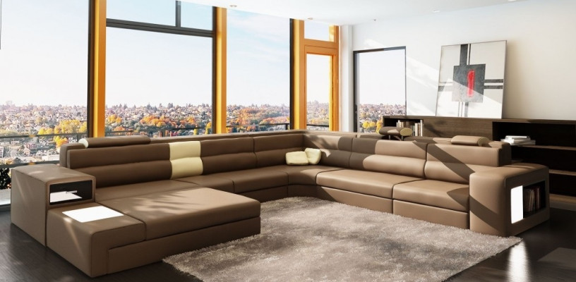 Ecksofa Sofa Couch Polster Garnitur Design Leder Textil Wohnlandschaft Landau R