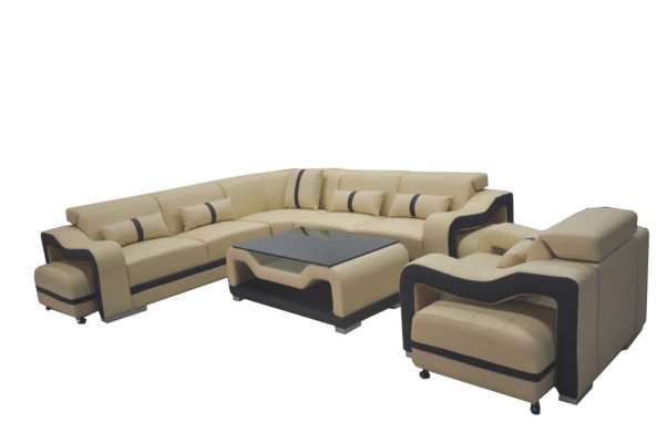 Leder Sofa Couch Polster Eck Garnitur rtv tisch sitz ecke sessel wohnlandschaft
