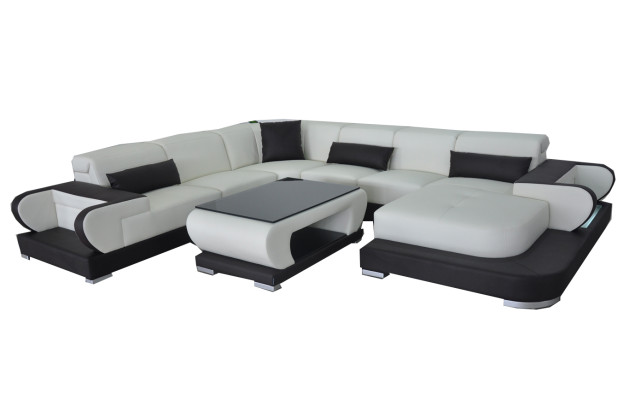 Couch Ecksofa Leder Wohnlandschaft Garnitur Design Modern Sofa UForm G8002+Tisch