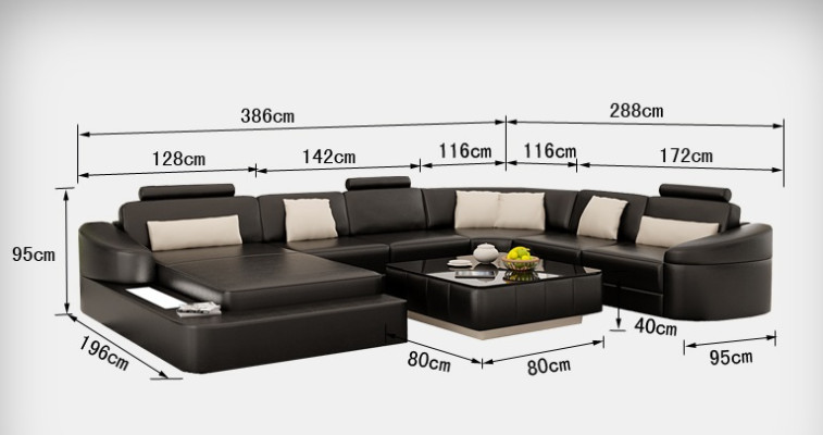 Luxus Ledersofa Polster Moderne Sitz Garnitur Eckcouch Wohnlandschaft LED USB