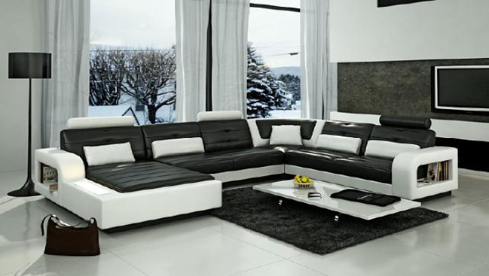 Ledersofa mit USB Ledercouch Sofa Garnitur Wohnlandschaft Eckcouch Ecksofa H2209