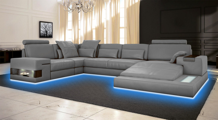 Big Sofa Wohnlandschaft Ledersofa Polster Sitz Ecke Couch Garnitur Sofas mit USB