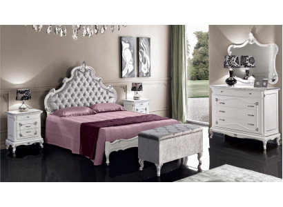 Klassische Möbel 6tlg Schlafzimmerset Bett 2x Nachttische Hocker Kommode Spiegel