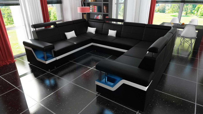 Wohnlandschaft Ecksofa mit USB U Form Sofa Couch Polster Sitz Garnitur XXL Neu
