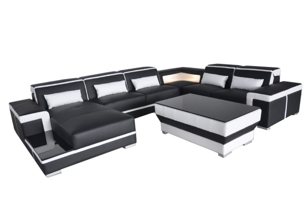 XXL Leder Sofa Polster Wohn Couch Sitz Garnitur Ecke Eck Sofas Couchen + Tisch