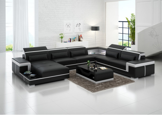 XXL Leder Sofa Polster Wohn Couch Sitz Garnitur Ecke Eck Sofas Couchen + Tisch