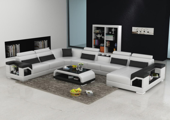 Komplett Set Kissen Ledersofa Wohnlandschaft Ecksofa Garnitur Modern Sofa USB