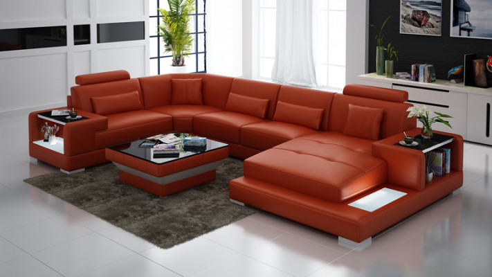 Ledersofa Wohnlandschaft Garnitur Design Modern Ecke Sofa U-Form G8023
