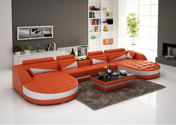Ledersofa Couch Wohnlandschaft Ecksofa Eck Garnitur Design Modern Sofa G8018D