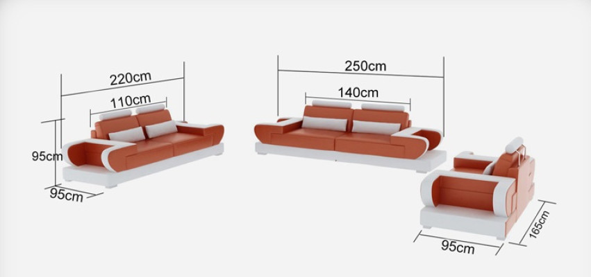 Ledersofa Couch Wohnlandschaft 3+2+1 Sitzer Garnitur Design Modern Sofa G8003D