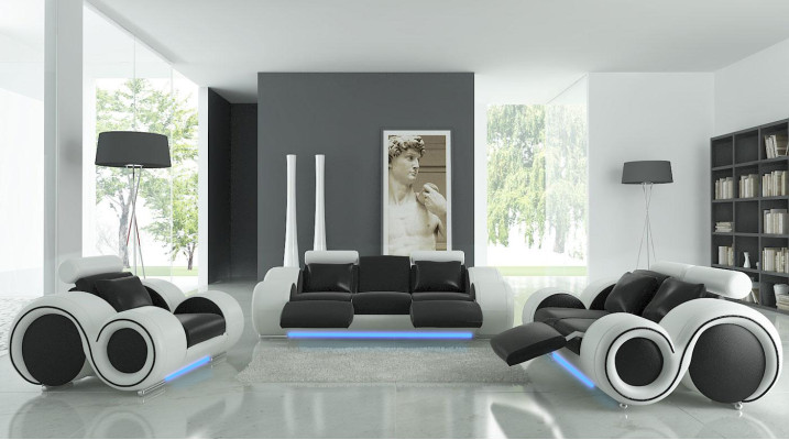 Ledersofa mit USB Wohnlandschaft 3+2+1 Sitzer Garnitur Design Modern Sofa A1163D