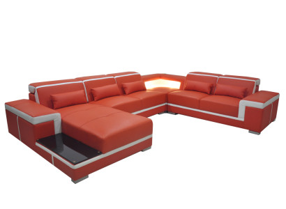 Design Eck Sofa + USB Polster Ecke Leder Sitz Couchen Wohnlandschaft XXL U Form