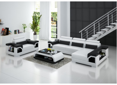 Ledersofa mit USB Wohnlandschaft Ecksofa +Sessel Eck Garnitur Design Modern Sofa