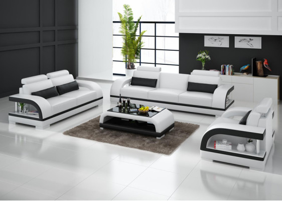 Sofa Couch Leder Polster Sitz Couch Garnitur 3+2+1 Tisch Set Design Sofas