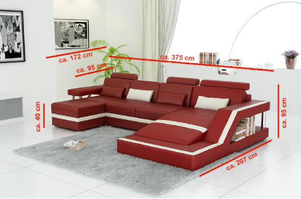 Designer Wohnlandschaft Big Modernes Ledersofa mit USB HAMBURG III Ecksofa Sofa