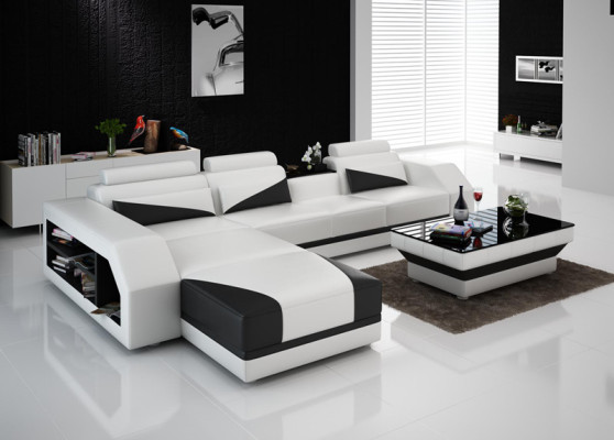 Leder Eck Sofa Couch Polster Couchen Sofas Wohnlandschaft Luxus Garnitur +Tisch