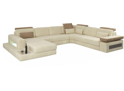 U-Form Bettfunktion Couch Design Polster Textil Eck Wohnlandschaft Ecksofa Stoff