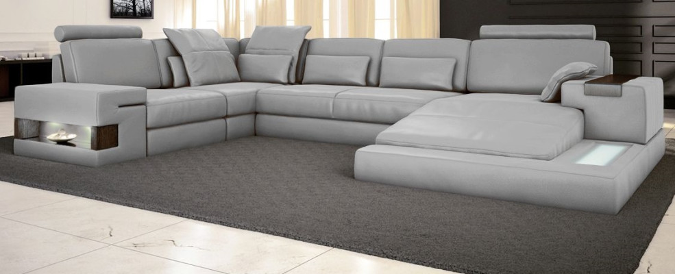 Schlafsofa Couch Design Polster Textil Eck Wohnlandschaft Ecksofa Stoff U-Form
