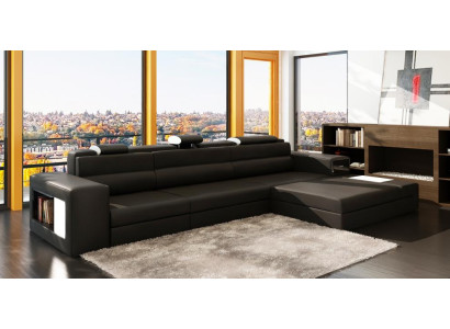 Designsofa Sofa Couch USB Polster Ecksofa Garnitur Wohnlandschaft Ledersofa LED