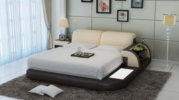 Doppelbett Wasserbett Hotel Betten Komplett Lederbett, Bett gepolstert Wasser + USB