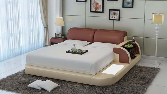 Doppelbett Wasserbett Hotel Betten Komplett Lederbett, Bett gepolstert Wasser + USB