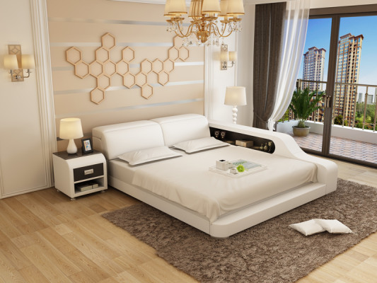 Wasserbett Hotel Doppelbett Betten Komplett Lederbett Wasser Mit USB Polsterbett