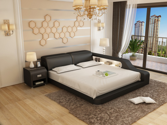 Wasserbett Hotel Doppelbett Betten Komplett Lederbett Wasser Mit USB Polsterbett
