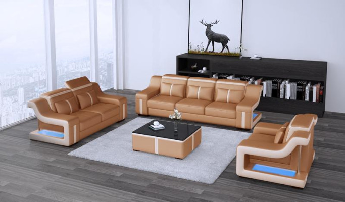 Wohnzimmer Polstergarnitur Ledersofa Couch Sofa Sitz Polster Garnituren 3+2+1