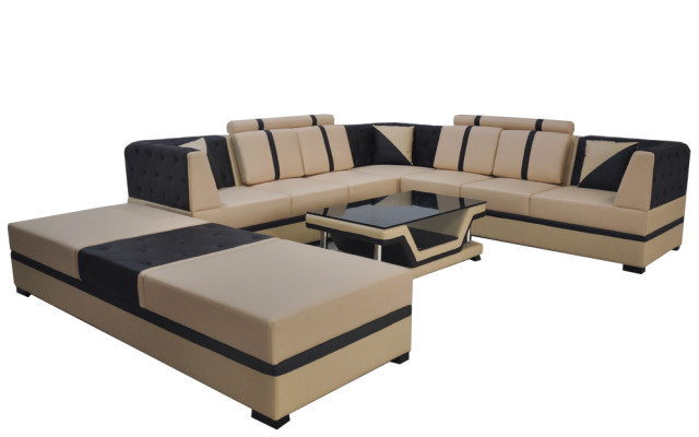 Leder Eck Sofa Couch Polster Sitz Wohn Landschaft Design Möbel Garnitur + USB