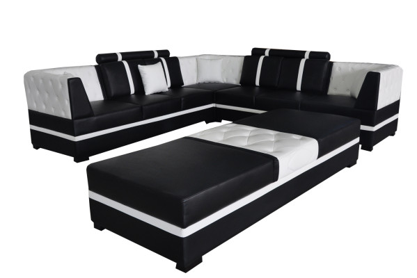 Leder Eck Sofa Couch Polster Sitz Wohn Landschaft Design Möbel Garnitur + USB