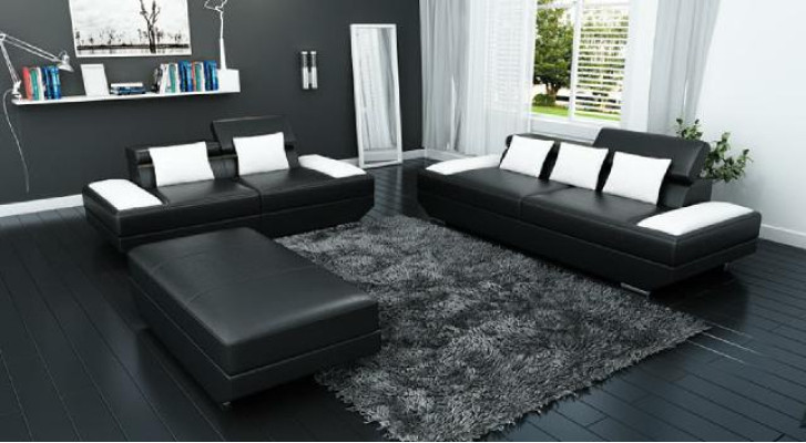 Sofagarnitur Ledersofa 3+2 mit USB Polster Sofa Set Garnitur Hocker Sofas -2719A