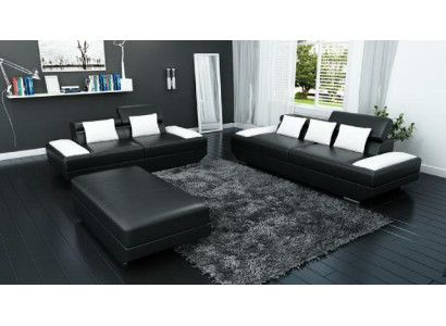 Sofagarnitur Ledersofa 3+2 mit USB Polster Sofa Set Garnitur Hocker Sofas -2719A